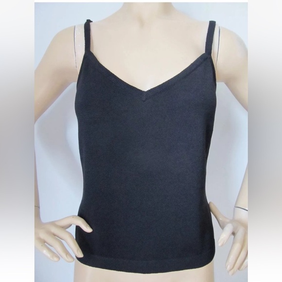 ST JOHN BASICS KNIT WOMENS TOP CAMI BLACK SANTANA KNIT SIZE MEDIUM - Picture 2 of 9
